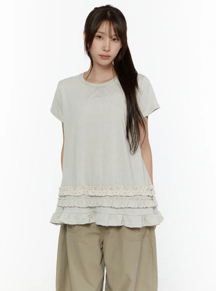 Polka Dot Frill Tee CL507 in Beige, size S/M