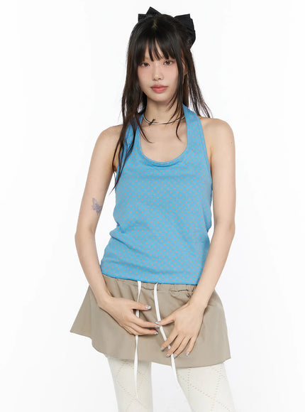 Polka Dot Halter Tank CL523 in Blue, size S/M