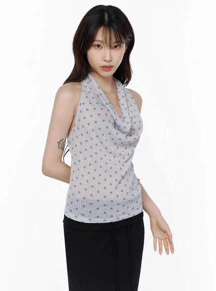 Polka Dot Halter Top IL506 in Gray, size S/M