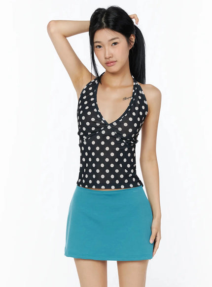 Polka Dot Halter Top IL509 in Black, size S/M