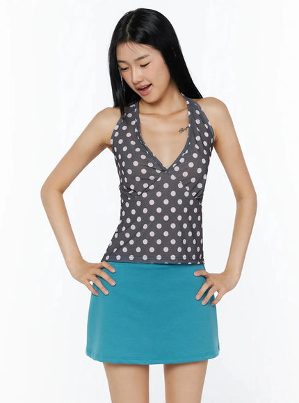 Polka Dot Halter Top IL509 in Dark gray, size S/M