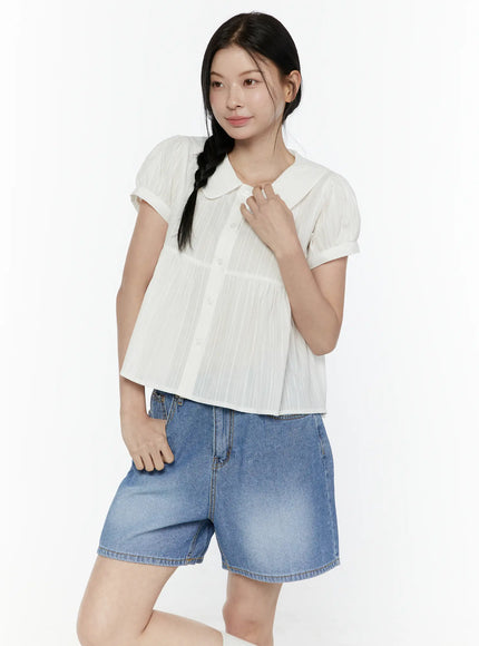 Puff Sleeve Blouse IL506 in White, size S/M