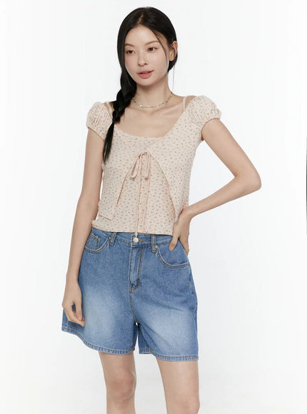 Puff Sleeve Floral Cami Top IL506 in Light pink, size S/M
