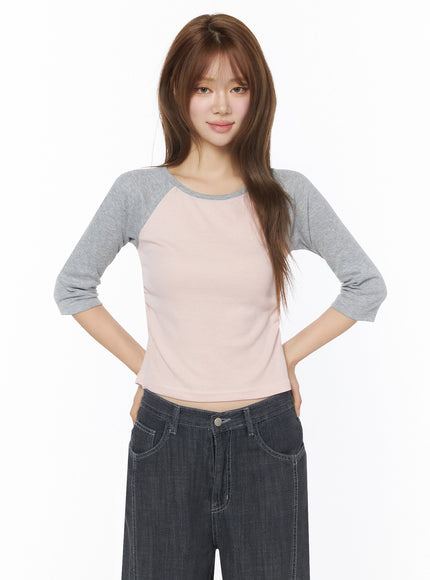 Raglan Shirred 3/4 Top IU525 in Pink, size S/M