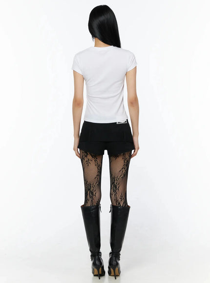 Rhinestone Slim Fit Short Sleeve Tee IL509 White back shot on model showing clean back seam, fitted crop silhouette and woven label detail