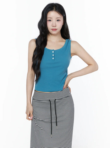 Ribbed Button Tank Top IU525 in Blue, size S/M