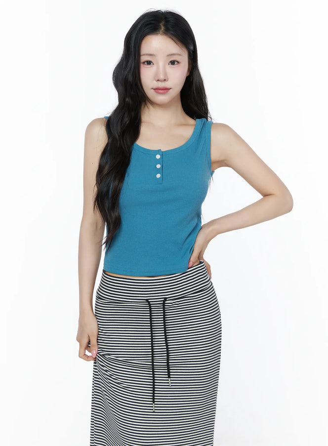 Ribbed Button Tank Top IU525 in Blue, size S/M
