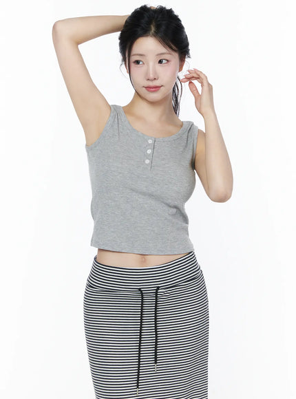 Ribbed Button Tank Top IU525 in Light gray, size S/M