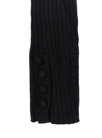Ribbed Buttoned Leg Warmers CL523 Black close-up detail shot of lower hem showing knit button closures and ribbed texture on flat lay
