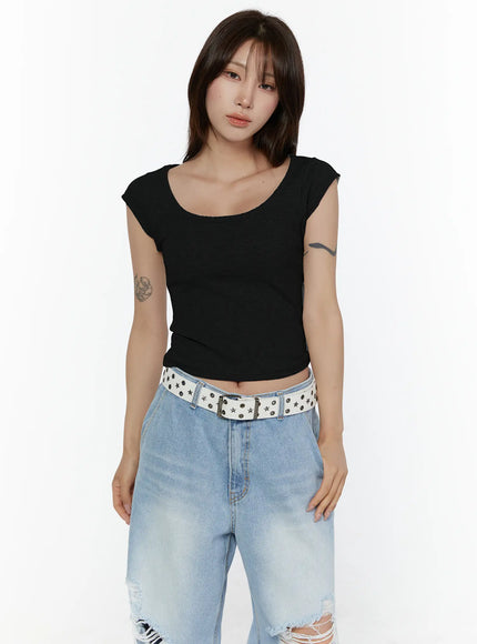 Ribbed Cap Sleeve Top CL508 in Black, size S/M