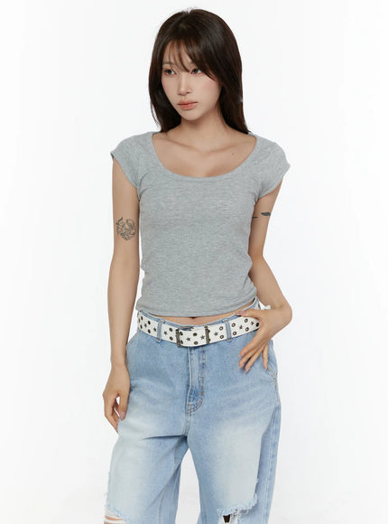 Ribbed Cap Sleeve Top CL508 in Gray, size S/M