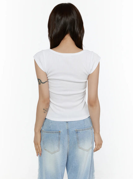 Ribbed Cap Sleeve Top CL508 White back shot on model revealing ribbed back panel scoop back neckline and cap sleeves