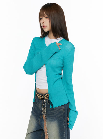 Ribbed Cardigan IL523 in Blue, size S/M