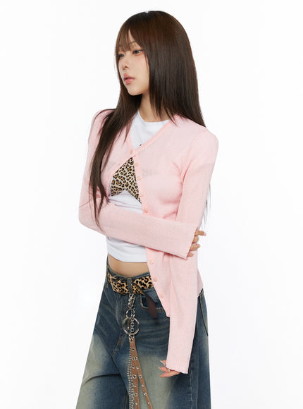 Ribbed Cardigan IL523 in Pink, size S/M