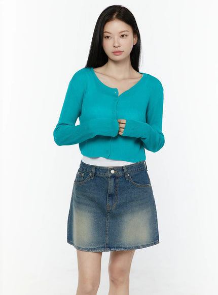 Ribbed Crop Cardigan IL506 in Blue, size S/M