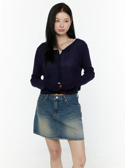 Ribbed Crop Cardigan IL506 in Dark blue, size S/M