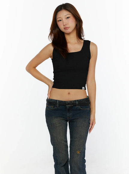 Ribbed Crop Tank Top CL515 in Black, size S/M
