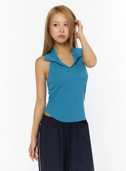 Ribbed Halter Neck Top IL524 in Blue, size S/M