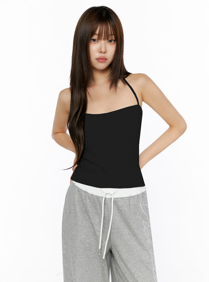 Ribbed Halter Sleeveless Top IL515 in Black, size S/M
