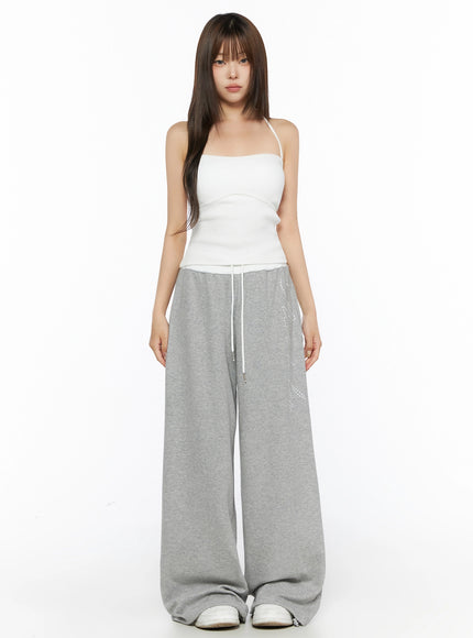 Ribbed Halter Sleeveless Top IL515 White full-length front shot on model standing straight showing fitted ribbed body and drawstring waist styling