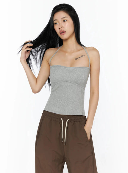 Ribbed Halter Top IL509 in Gray, size S/M