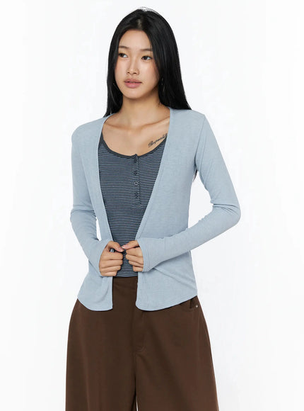 Ribbed Open Knit Cardigan IL509 in Light blue, size S/M