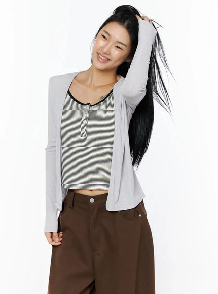 Ribbed Open Knit Cardigan IL509 in Light purple, size S/M
