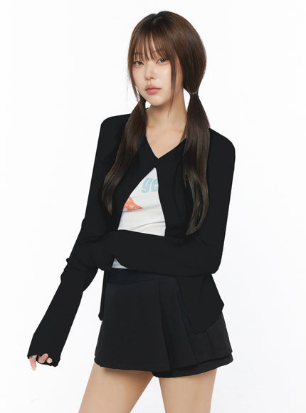Ribbed Round Neck Cardigan IL515 in Black, size S/M