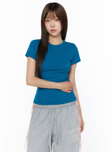Ribbed Short Sleeve Tee IL515 in Blue, size S/M