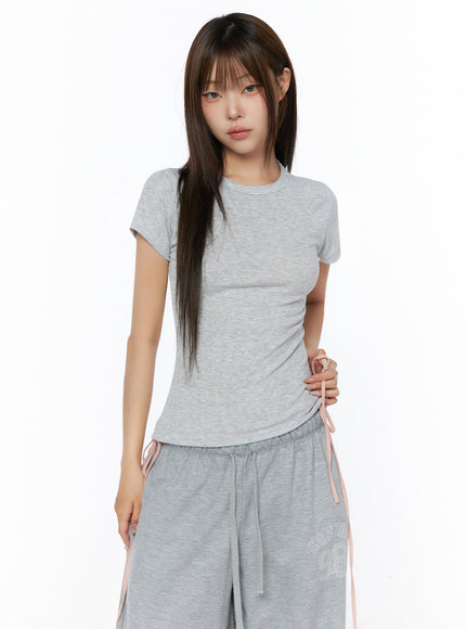Ribbed Short Sleeve Tee IL515 in Gray, size S/M