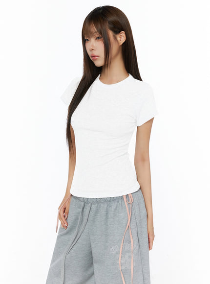 Ribbed Short Sleeve Tee IL515 in White, size S/M