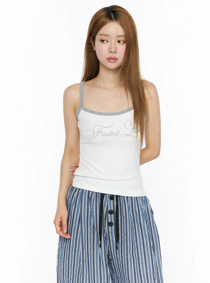 Ribbed Two-Tone Cami Top CL502 in White, size S/M
