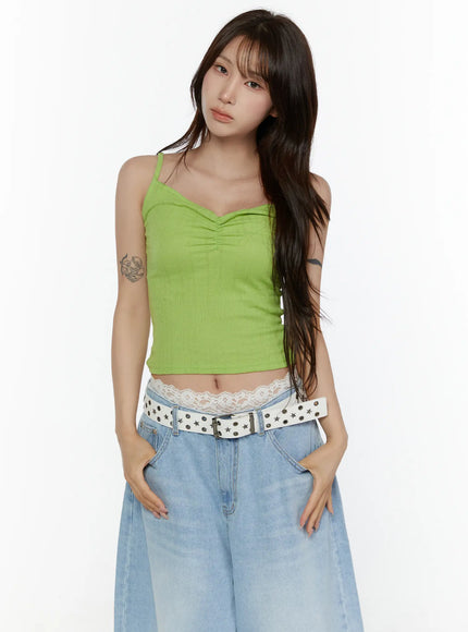 Ribbed V-Neck Cami Top CL508 in Green, size S/M
