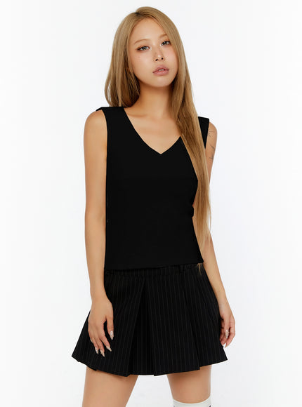 Ribbed Wrap Tank Top IL524 in Black, size S/M