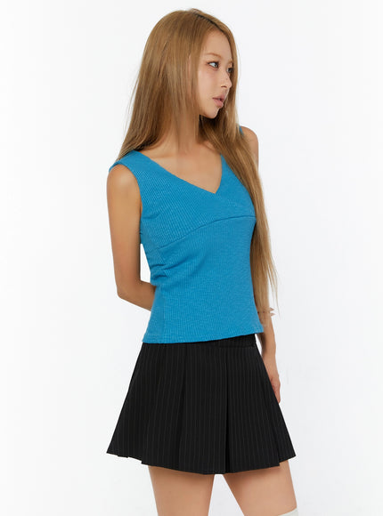 Ribbed Wrap Tank Top IL524 in Blue, size S/M