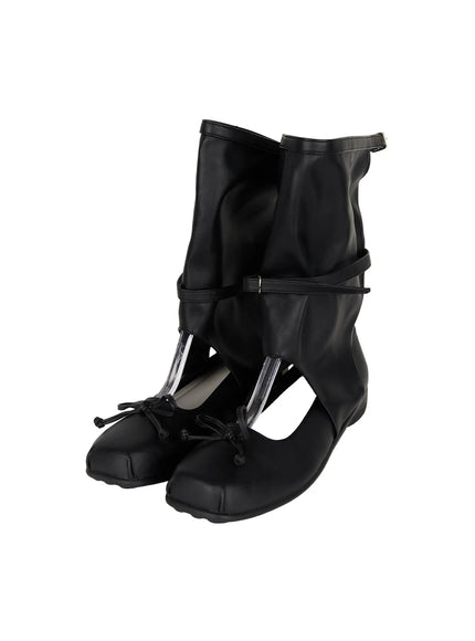 Ribbon Flat Ankle Boots CL507 in Black, size 230 / US6