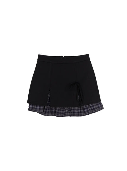 Ribbon Pleated Mini Skirt CU526 in Black, size S