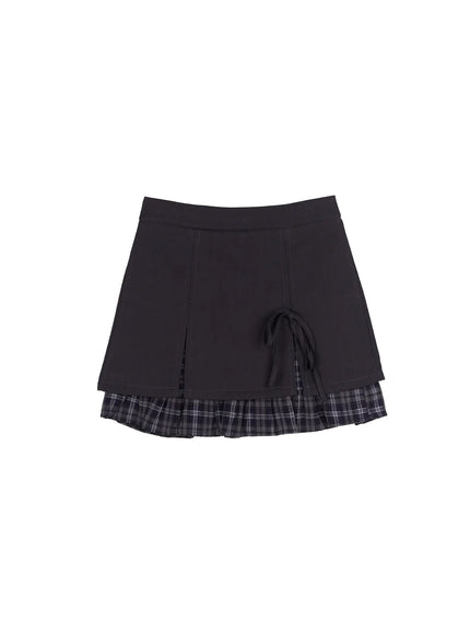 Ribbon Pleated Mini Skirt CU526 in Dark gray, size S