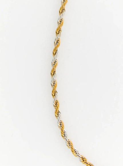 Rowan 2mm Twisted Necklace IL517 gold and silver close-up detail of twisted rope chain texture highlighting two-tone weave pattern