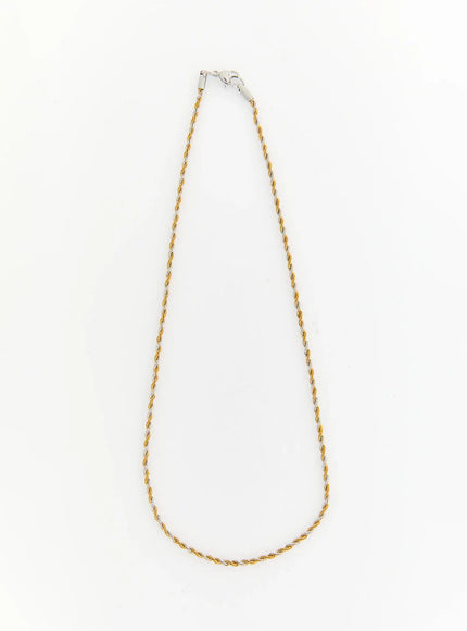 LEWKIN Rowan 2mm Twisted Necklace IL517 gold and silver flat-lay full-length view showing two-tone rope chain with lobster clasp closure