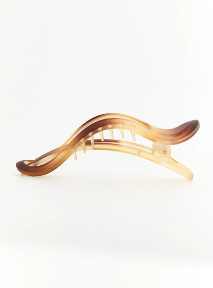 Ruby Hair Clip IL503 brown ombre side view displaying wave arch silhouette with comb teeth and cream-to-brown gradient matte finish