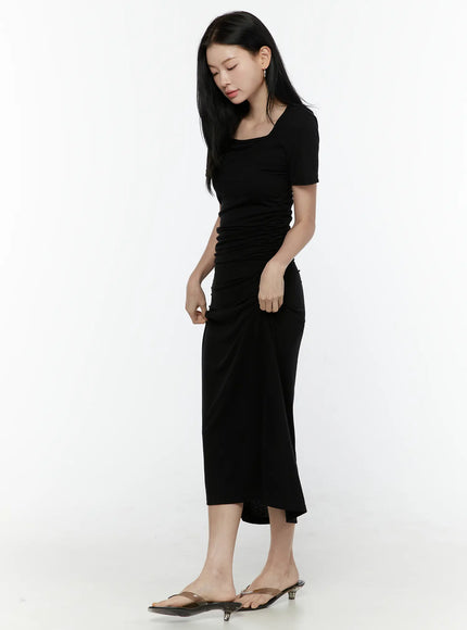 Ruched Maxi Dress IL506 in Black, size S/M