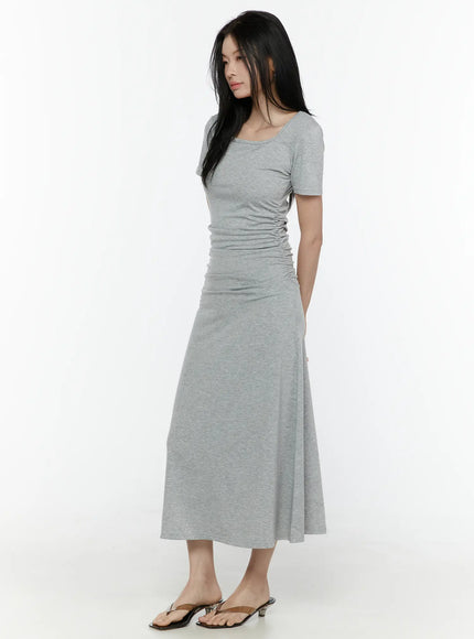 Ruched Maxi Dress IL506 in Gray, size S/M