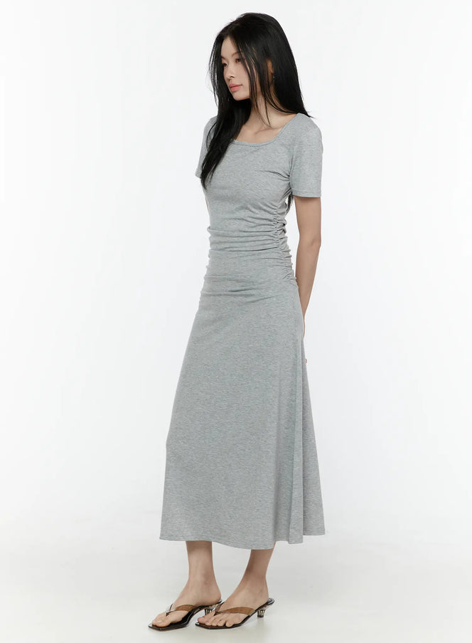 Ruched Maxi Dress IL506 in Gray, size S/M