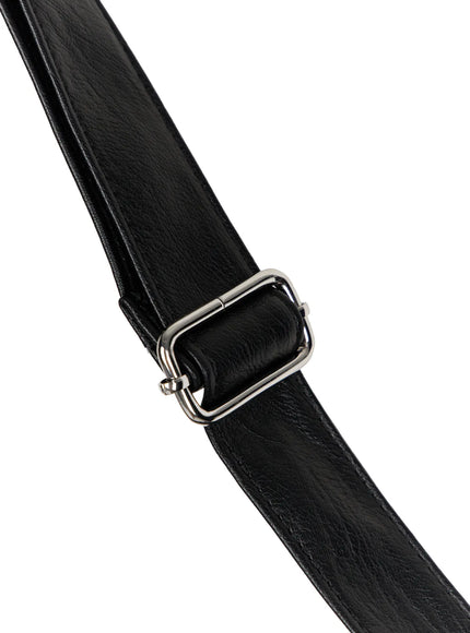 Ruched Shoulder Bag CL503 Black close-up detail of silver adjustable buckle on black leather shoulder strap