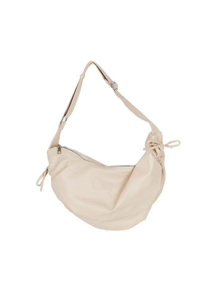 Ruched Shoulder Bag CL503 Light beige product shot on white background showing crescent silhouette with adjustable strap and bow details