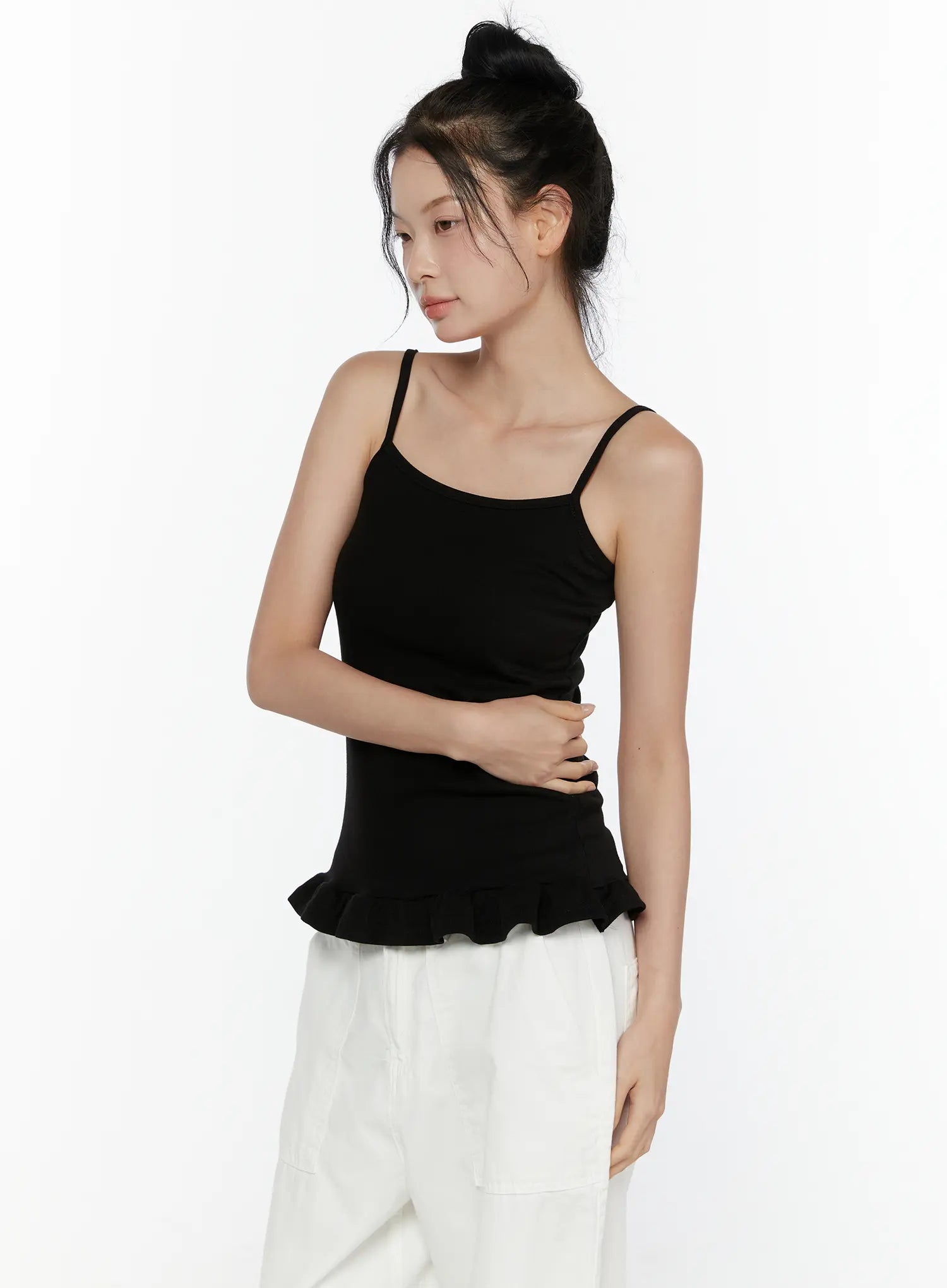 Ruffle Detail Cami Top CL521 in Black, size S/M