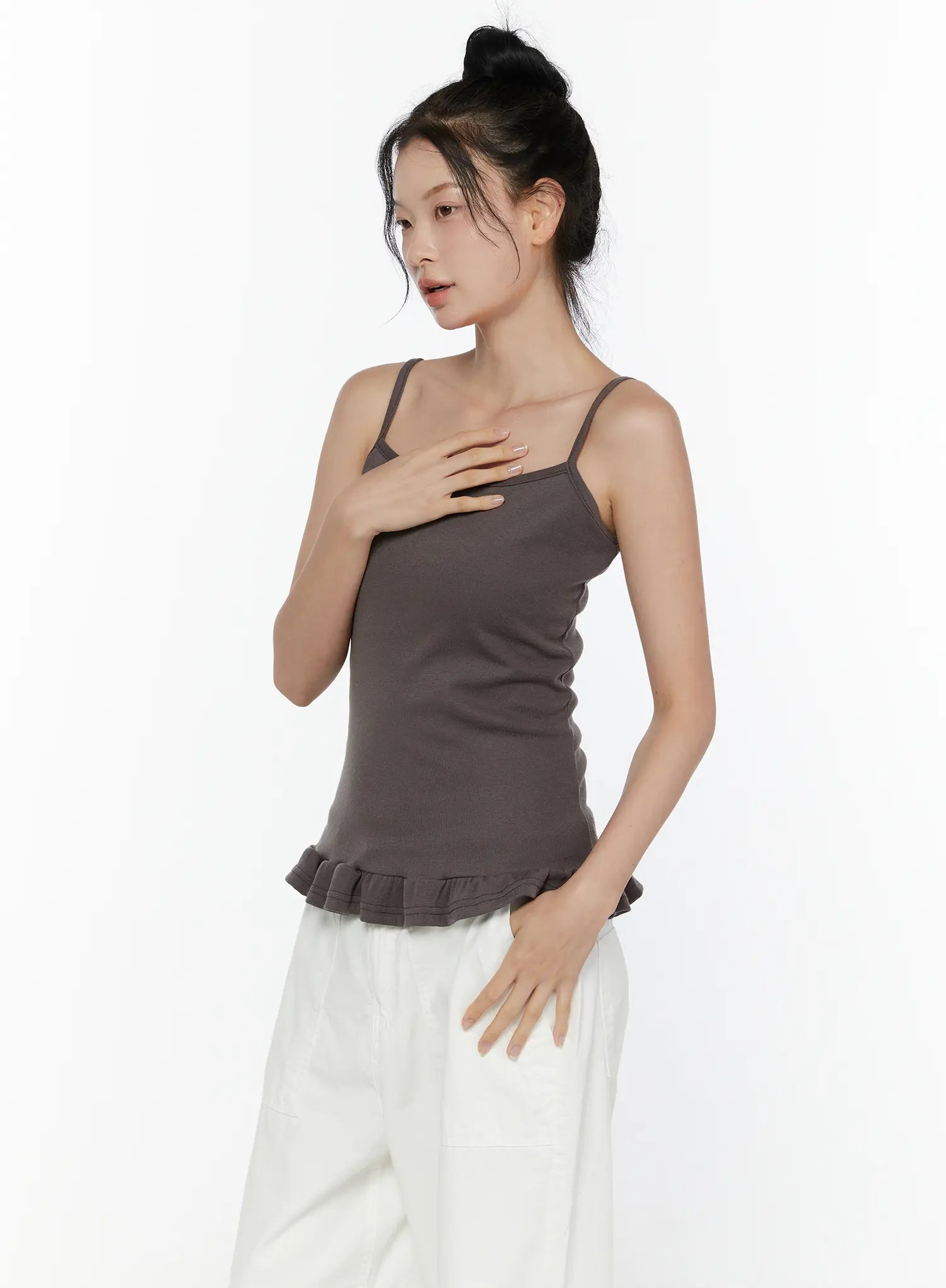 Ruffle Detail Cami Top CL521 in Dark gray, size S/M