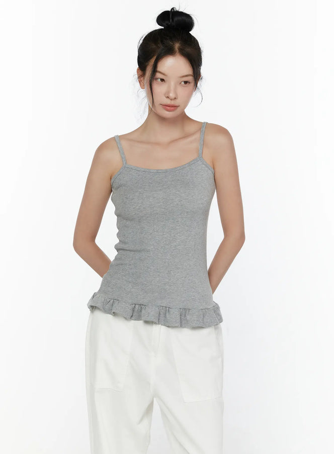 Ruffle Detail Cami Top CL521 in Gray, size S/M