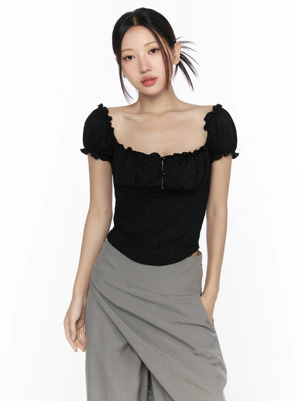 Ruffle Detailed Blouse CL527 in Black, size S/M